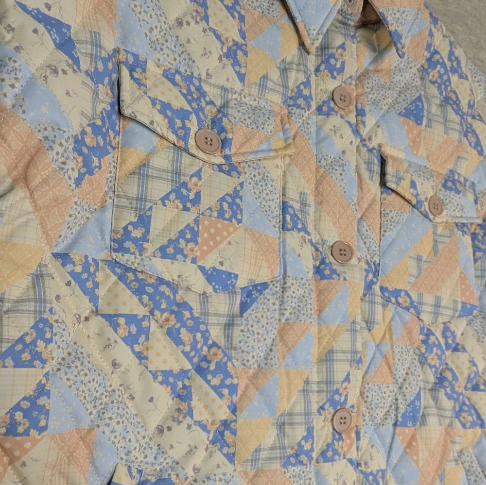 Forever 21 Pastel Quilted Puffer Jacket Oversized Spring Floral Barn Quilt Sz S - Picture 6 of 9